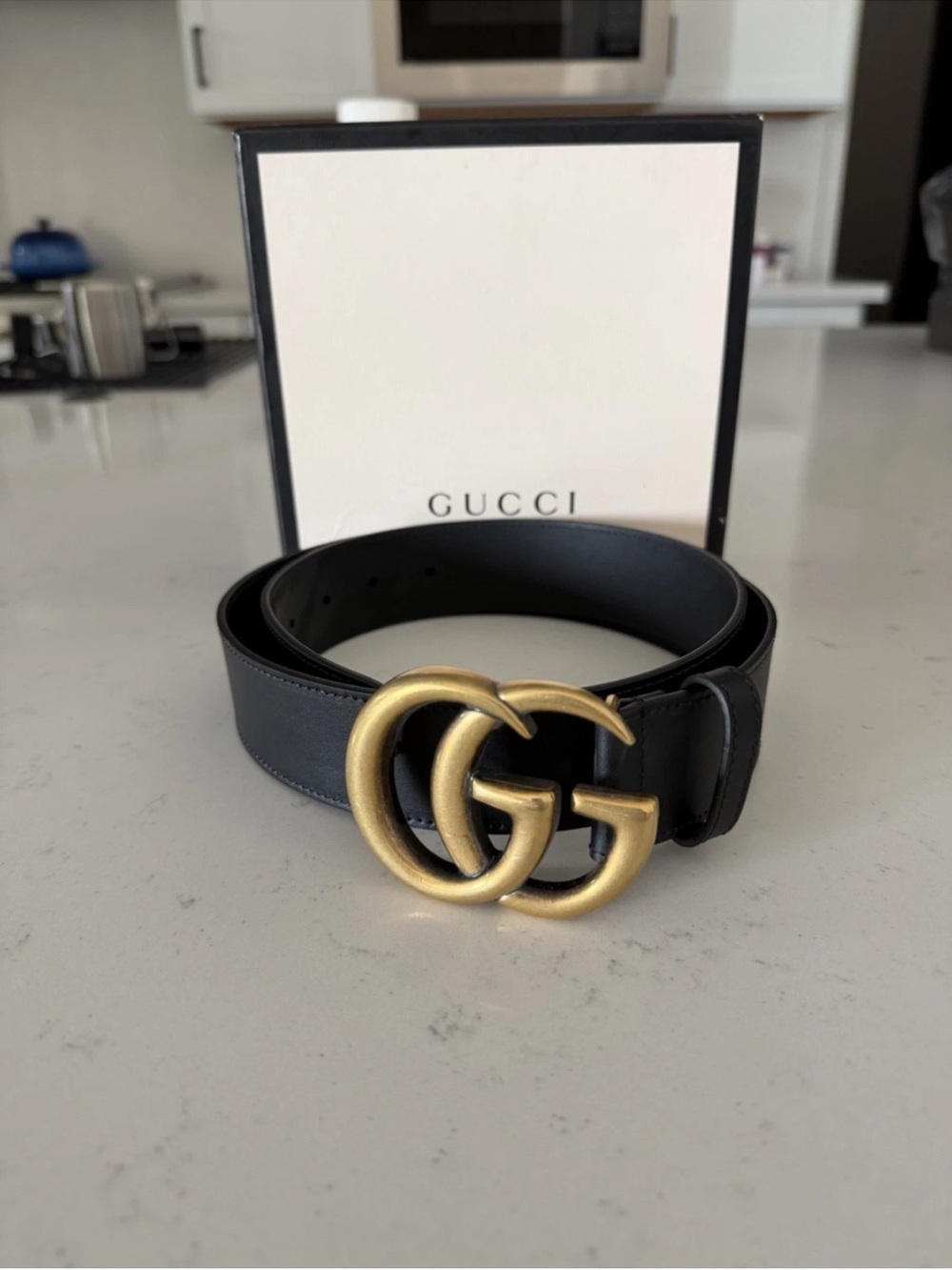 Gucci Black Leather Belt with Gold Double G Buckle